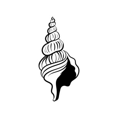 Okyanus ve Deniz, Botanik illüstrasyonu. Siyah mürekkep, çizgi, karalama tarzı. 