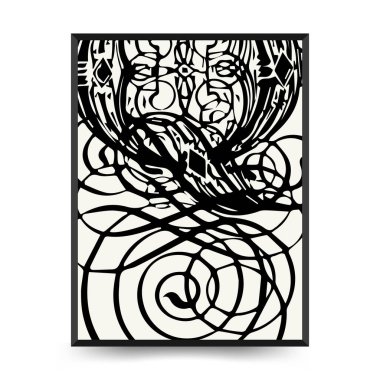 Abstract floral posters template. Modern Botanical trendy black style. Vintage flowers. Ink wall  art.