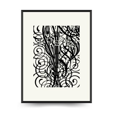 Abstract floral posters template. Modern Botanical trendy black style. Vintage flowers. Ink wall  art.