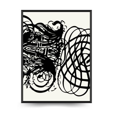 Abstract floral posters template. Modern Botanical trendy black style. Vintage flowers. Ink wall  art.