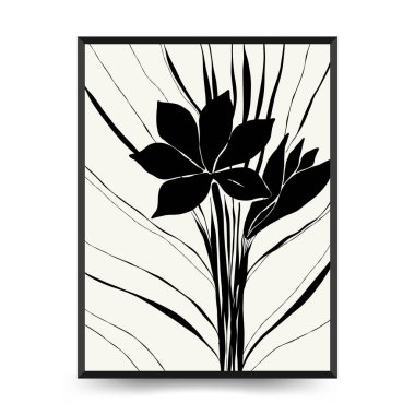 Abstract floral posters template. Modern Botanical trendy black style. Vintage flowers. Ink wall  art.
