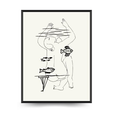 Abstract floral posters template. Modern Botanical trendy black style. Vintage flowers. Ink wall  art.