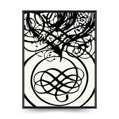 Abstract floral posters template. Modern Botanical trendy black style. Vintage flowers. Ink wall  art.