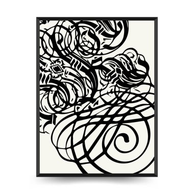 Abstract floral posters template. Modern Botanical trendy black style. Vintage flowers. Ink wall  art.