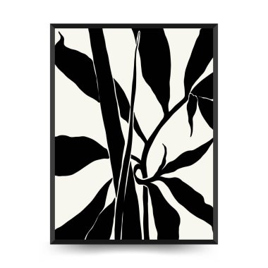 Abstract floral posters template. Modern Botanical trendy black style. Vintage flowers. Ink wall  art.