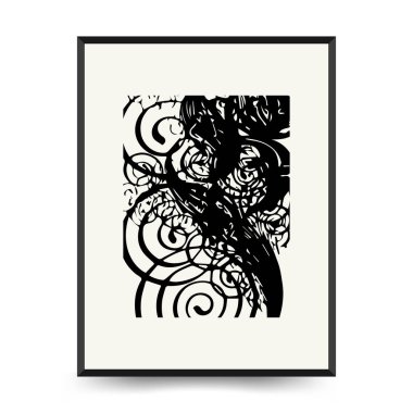Abstract floral posters template. Modern Botanical trendy black style. Vintage flowers. Ink wall  art.