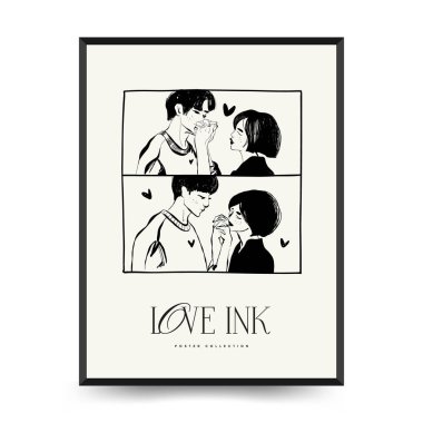 Modern Valentine's day vertical flyer or poster template. Love hand drawn trendy illustration.