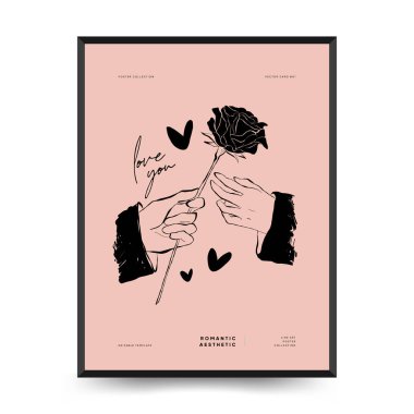 Modern Valentine's day vertical flyer or poster template. Love hand drawn trendy illustration.