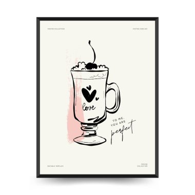 Modern Valentine's day vertical flyer or poster template. Love hand drawn trendy illustration.