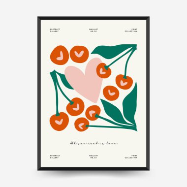 Modern Valentine's day vertical flyer or poster template. Love hand drawn trendy illustration.