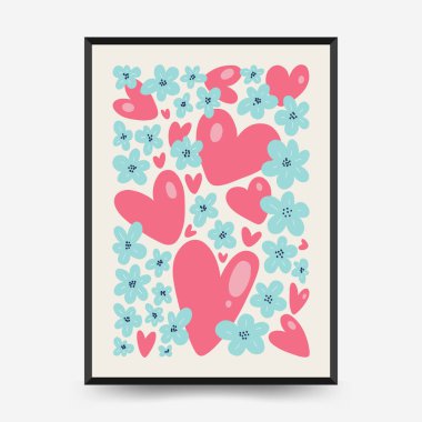 Modern Valentine's day vertical flyer or poster template. Love hand drawn trendy illustration.
