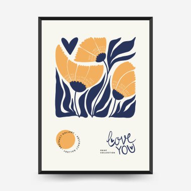 Modern Valentine's day vertical flyer or poster template. Love hand drawn trendy illustration.