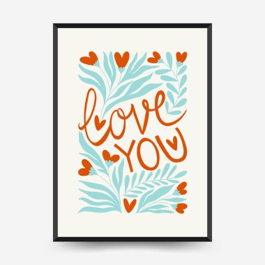 Modern Valentine's day vertical flyer or poster template. Love hand drawn trendy illustration.