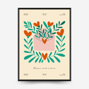 Modern Valentine's day vertical flyer or poster template. Love hand drawn trendy illustration.