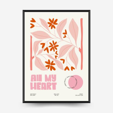 Modern Valentine's day vertical flyer or poster template. Love hand drawn trendy illustration.
