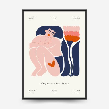 Modern Valentine's day vertical flyer or poster template. Love hand drawn trendy illustration.