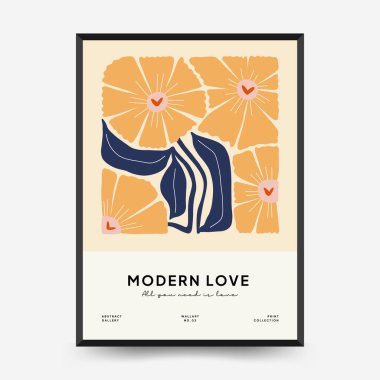 Modern Valentine's day vertical flyer or poster template. Love hand drawn trendy illustration.
