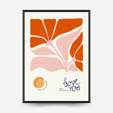 Modern Valentine's day vertical flyer or poster template. Love hand drawn trendy illustration.