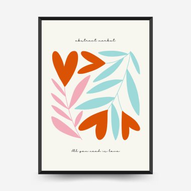 Modern Valentine's day vertical flyer or poster template. Love hand drawn trendy illustration.