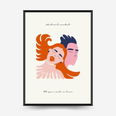 Modern Valentine's day vertical flyer or poster template. Love hand drawn trendy illustration.