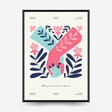 Modern Valentine's day vertical flyer or poster template. Love hand drawn trendy illustration.