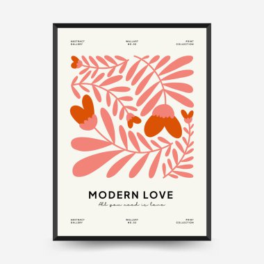 Modern Valentine's day vertical flyer or poster template. Love hand drawn trendy illustration.