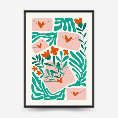 Modern Valentine's day vertical flyer or poster template. Love hand drawn trendy illustration.