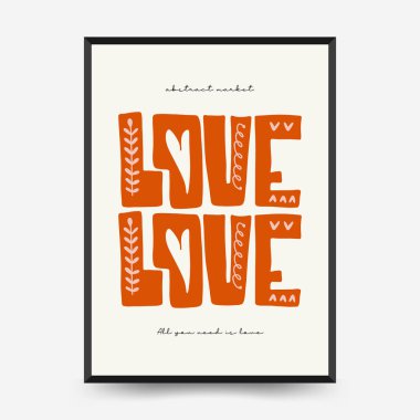Modern Valentine's day vertical flyer or poster template. Love hand drawn trendy illustration.