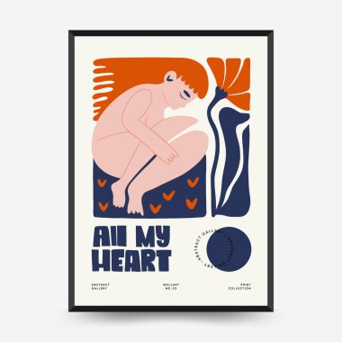 Modern Valentine's day vertical flyer or poster template. Love hand drawn trendy illustration.