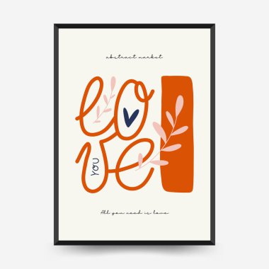 Modern Valentine's day vertical flyer or poster template. Love hand drawn trendy illustration.