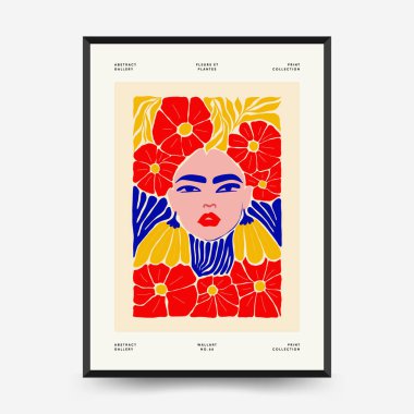 Abstract art posters template. Modern trendy Matisse minimal style. Pink, blue, yellow colors. Hand drawn design for wallpaper, wall decor, print, postcard, cover, template, banner. 