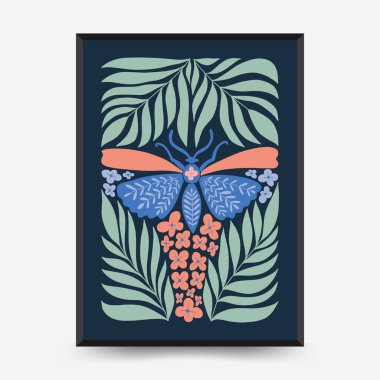 Abstract art posters template. Modern trendy Matisse minimal style. Pink, blue, yellow colors. Hand drawn design for wallpaper, wall decor, print, postcard, cover, template, banner. 