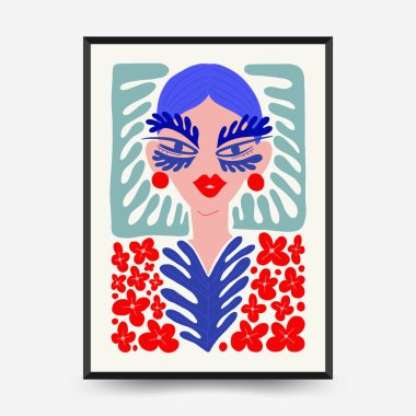 Abstract art posters template. Modern trendy Matisse minimal style. Pink, blue, yellow colors. Hand drawn design for wallpaper, wall decor, print, postcard, cover, template, banner. 