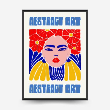 Abstract art posters template. Modern trendy Matisse minimal style. Pink, blue, yellow colors. Hand drawn design for wallpaper, wall decor, print, postcard, cover, template, banner. 