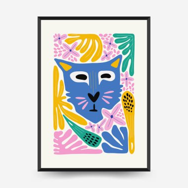 Abstract art posters template. Modern trendy Matisse minimal style. Pink, blue, yellow colors. Hand drawn design for wallpaper, wall decor, print, postcard, cover, template, banner. 