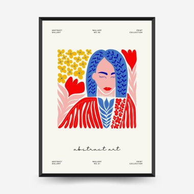 Abstract art posters template. Modern trendy Matisse minimal style. Pink, blue, yellow colors. Hand drawn design for wallpaper, wall decor, print, postcard, cover, template, banner. 