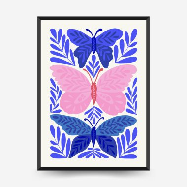 Abstract art posters template. Modern trendy Matisse minimal style. Pink, blue, yellow colors. Hand drawn design for wallpaper, wall decor, print, postcard, cover, template, banner. 