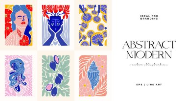 Abstract art posters template. Modern trendy Matisse minimal style. Pink, blue, yellow colors. Hand drawn design for wallpaper, wall decor, print, postcard, cover, template, banner. 