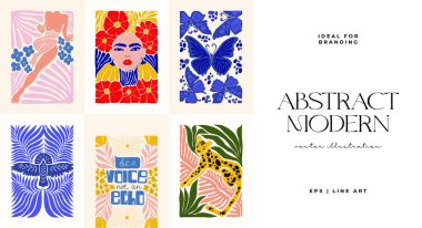 Abstract art posters template. Modern trendy Matisse minimal style. Pink, blue, yellow colors. Hand drawn design for wallpaper, wall decor, print, postcard, cover, template, banner. 