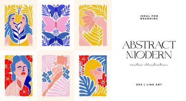 Abstract art posters template. Modern trendy Matisse minimal style. Pink, blue, yellow colors. Hand drawn design for wallpaper, wall decor, print, postcard, cover, template, banner. 
