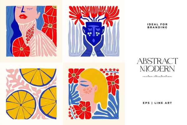 Abstract art posters template. Modern trendy Matisse minimal style. Pink, blue, yellow colors. Hand drawn design for wallpaper, wall decor, print, postcard, cover, template, banner. 