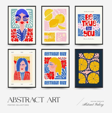 Abstract art posters template. Modern trendy Matisse minimal style. Pink, blue, yellow colors. Hand drawn design for wallpaper, wall decor, print, postcard, cover, template, banner. 