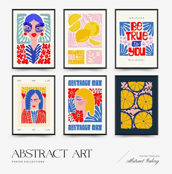 Abstract art posters template. Modern trendy Matisse minimal style. Pink, blue, yellow colors. Hand drawn design for wallpaper, wall decor, print, postcard, cover, template, banner. 