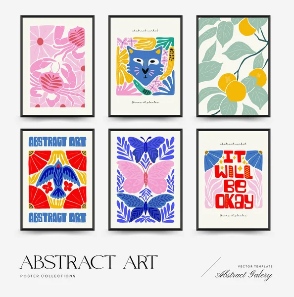 Abstract art posters template. Modern trendy Matisse minimal style. Pink, blue, yellow colors. Hand drawn design for wallpaper, wall decor, print, postcard, cover, template, banner. 