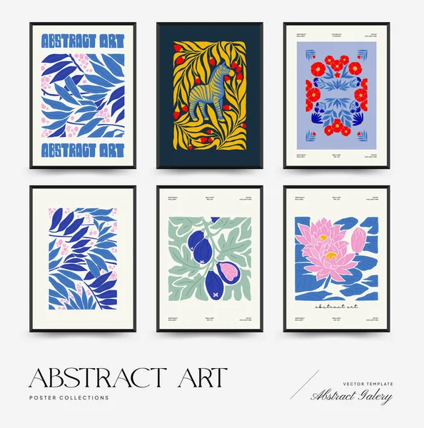 Abstract art posters template. Modern trendy Matisse minimal style. Pink, blue, yellow colors. Hand drawn design for wallpaper, wall decor, print, postcard, cover, template, banner. 