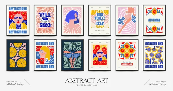 Abstract art posters template. Modern trendy Matisse minimal style. Pink, blue, yellow colors. Hand drawn design for wallpaper, wall decor, print, postcard, cover, template, banner. 