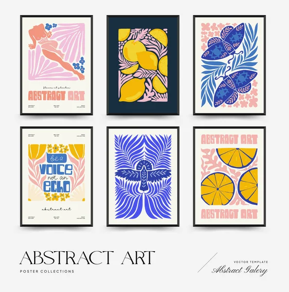 Abstract art posters template. Modern trendy Matisse minimal style. Pink, blue, yellow colors. Hand drawn design for wallpaper, wall decor, print, postcard, cover, template, banner. 