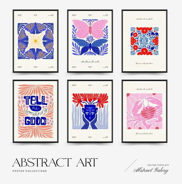 Abstract art posters template. Modern trendy Matisse minimal style. Pink, blue, yellow colors. Hand drawn design for wallpaper, wall decor, print, postcard, cover, template, banner. 