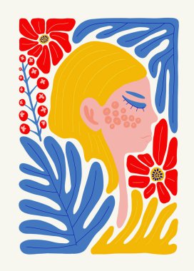 Abstract art posters template. Modern trendy Matisse minimal style. Pink, blue, yellow colors. Hand drawn design for wallpaper, wall decor, print, postcard, cover, template, banner. 