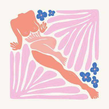 Abstract art posters template. Modern trendy Matisse minimal style. Pink, blue, yellow colors. Hand drawn design for wallpaper, wall decor, print, postcard, cover, template, banner. 